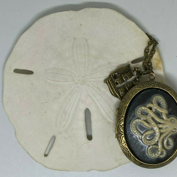 Bronze Octopus Ship Antique Gold Locket Necklace steampunk nautical Christmas - Picture 6 of 9